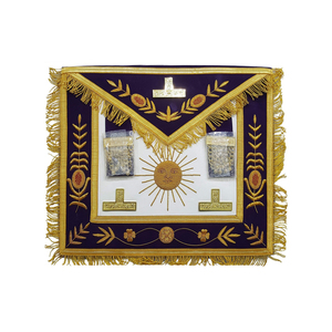 Delantal Ceremonial Tradicional de Past Master, de Cuero Blanco y Terciopelo Morado con Bordado Dorado, Delantal Personalizado para Past Master de Logia - Product Image 1