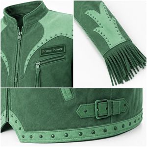 Chaqueta de cuero vaquera con flecos para hombre, estilo motero occidental, con borlas y tachuelas, de moda, venta al por mayor de fábrica - Product Image 4