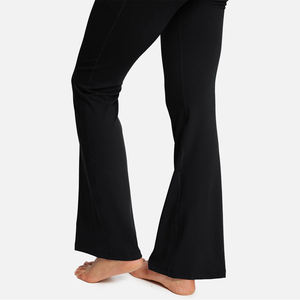 Women's High Waist Flare Pants Full Length Solid Color Breathable Knitted Casual Pants With Pockets Spandex Cotton Mix - Product Image 3
