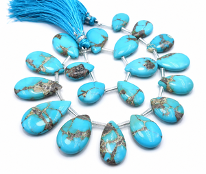 Perles lâches en turquoise naturelle de l'Arizona, forme poire lisse, 8 pouces, haute qualité, pour la fabrication de bijoux - Product Image 1