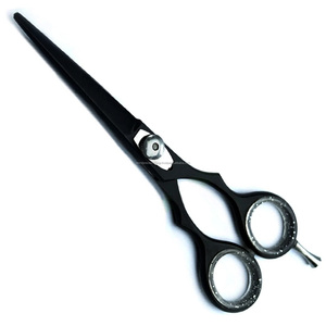 Ciseaux de coiffure professionnels pour barbier, en acier inoxydable noir, lame tranchante, manche long, pour droitiers, salon de coiffure - Product Image 1
