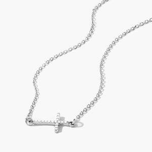 Sideways Cross Diamond <b>Necklace</b> In Rose Gold - Product Image 4