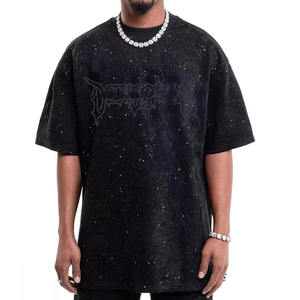 T-shirt surdimensionné en coton tricoté 100 % avec logo imprimé DTG, strass personnalisés, anti-plis, effet vieilli et délavé, collection 2026 – Vente en gros - Product Image 1