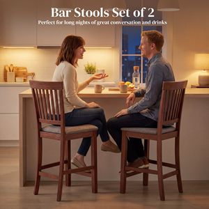 Set of 2 Counter Height Bar <b>Stools</b> with Padded Seat <b>High</b> <b>Back</b> Kitchen Chairs in Gray and Dark Brown for Dining Room - Product Image 4