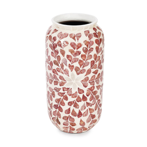 Vase de table de luxe rose en nacre, fait main, motif floral artisanal, pot de fleurs en mosaïque, vase cylindrique en résine MOP – Vente en gros - Product Image 1