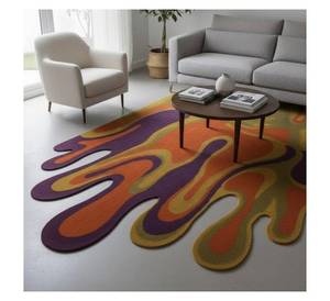 Tapis artisanal irrégulier artistique à poils longs, multicolore, abstrait, tufté, en laine de Nouvelle-Zélande, pour villa, OEM/ODM - Product Image 3