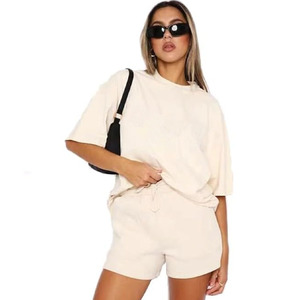 Streetwear Casual Loose 2 Piece <b>Set</b> <b>Women</b> Solid Color Summer Round Neck Short Sleeve Oversize Tshirt and Shorts Plain Dyed Print - Product Image 2