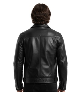 High Quality <b>Men</b> <b>Black</b> Leather Jacket Premium <b>Real</b> Cowhide Slim Fit Harrington Style <b>Men</b> Casual Zipper Wholesale OEM Vendor - Product Image 2