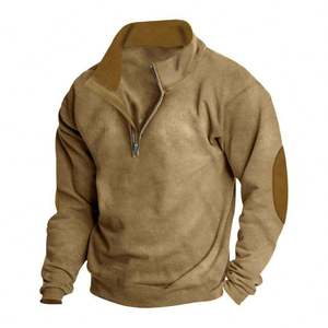 Sweat-shirt décontracté pour homme, col montant, manches longues, coupe classique, en polaire unie, fermeture éclair quart de tour, collection automne - Product Image 3