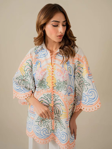 ชุดเซ็ต 2 ชิ้น เสื้อครอปแขนกุดผ้าชีฟองปักลายสไตล์ลำลองสำหรับผู้หญิง ผ้าฝ้าย 100% คอทรงโอ ลายเรียบ ทรงปกติ - Product Image 2