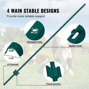 Confezione da 10 Pali Metallici a U Robusti da 1,8 Metri, Pali in Acciaio Resistenti per Giardino, Cortile, Prato, Fattorie, Recinzioni, Tralicci e Cancelli - Product Image 4