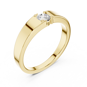 Bague solitaire pour homme en or jaune avec diamant de laboratoire taille brillant rond, design classique de bague de mariage - Product Image 4