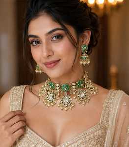 Parure de bijoux de mariée Kundan plaqué or 1999, collier ras-du-cou, boucles d'oreilles, Maang Tikka, cadeau traditionnel pour femme pour mariage ou fête - Product Image 4