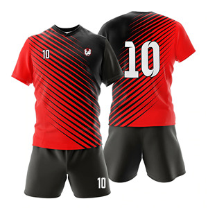 Ensemble d'uniformes de football personnalisés rouge et noir, maillot de football à manches courtes, short assorti, tenue de sport rayée, vêtements de sport pour équipe - Product Image 3