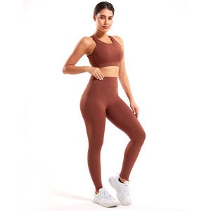 Stylish High Quality Breathable Lightweight Comfortable Performance Best Seller Fitness Wear High Waist Leggings Sports Bra Set - Product Image 4