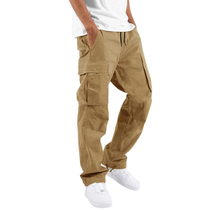 <b>Men's</b> Khaki Cargo Jogger Pants Casual Lightweight <b>Trousers</b> With Side Pockets Elastic <b>Cuffed</b> Hem - Product Image 1