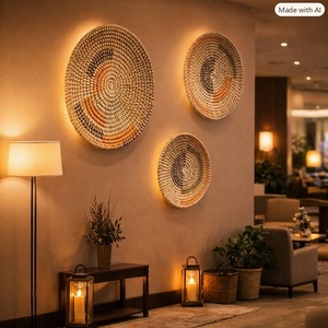 Handmade <b>Rattan</b> <b>Wall</b> Hanging Decor Circular Abstract Geometric Bohemian Tapestry Multi Piece Set Living Room Nature Theme - Product Image 5