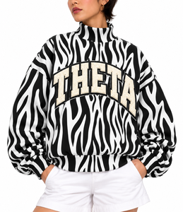 <b>Women's</b> Zebra Print Mock Neck <b>christmas</b> <b>Sweatshirt</b> full Sleeve 100% cotton Theta Letter Applique - Product Image 3