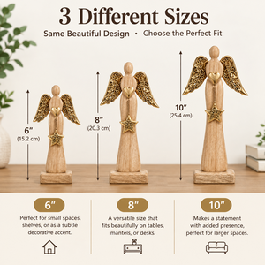 Figurine d'ange en bois avec ailes dorées, ornement cœur et étoile, décoration de table, décoration de Noël - Product Image 2