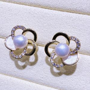 Pendientes de Perlas de Agua Dulce Naturales de Zhuji, Pendientes de Perlas de Agua Dulce Blancas con Colgante de Flor de Fritillaria, Venta al por Mayor - Product Image 1