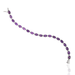 Handmade 925 Sterling Silver Natural Oval Cut <b>Amethyst</b> & Round Diamond Tennis <b>Bracelet</b> For Women's - Product Image 6