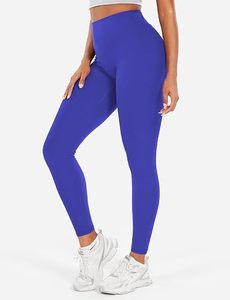 High Waisted Seamless Yoga <b>Leggings</b> Full Length <b>Ruched</b> Butt Lifting Workout Pants Blue Spandex Nylon Four-Way Stretch - Product Image 3