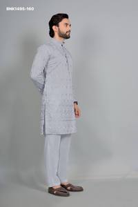 High Quality Cotton <b>Silk</b> with Embroidered Readymade Full-Sleeve Collar-Neck <b>Kurta</b>-Payjama Collection Wholesale Supply - Product Image 3