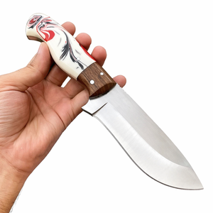 Cuchillo de Caza Hecho a Mano, Hoja Recta, Punta Caída, Acero Inoxidable, Mango de Resina y Madera, Funda de Cuero, 4mm de Grosor, 3 Años de Garantía - Product Image 1