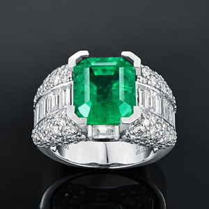 Luxury Women's <b>Cocktail</b> <b>Ring</b> With Emerald Cut Moissanite Pave Diamond Band 18K Solid <b>Gold</b> Prong Setting Geometric Design - Product Image 1