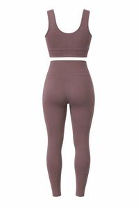 Women Yoga Set Scoop Neck Racerback Sleeveless Mid Waist Full Length Leggings Seamless Solid Color for Durable Eco-Friendly - Product Image 3