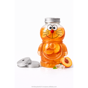 400ml Premium Quality PET <b>Bear</b> Shaped <b>Bottle</b> with 55mm Aluminum Lid and Straw Hole Plastic <b>Bottles</b> - Product Image 5