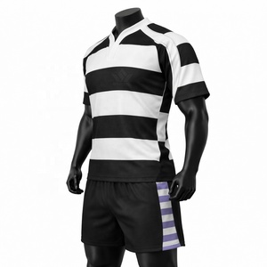 Camiseta de Rugby a Rayas Blancas y Negras para Hombre, Manga Corta, Poliéster que Absorbe la Humedad, Ropa Deportiva para Equipo, Todas las Temporadas, Corte Regular - Product Image 1