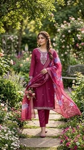 Ensemble Kurti décontracté en coton slub pour femme, avec broderie élégante, pantalon et dupatta ethniques, vente en gros pour revendeurs - Product Image 2