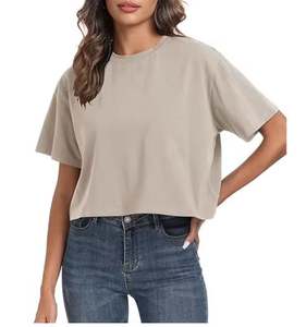 Camisetas Cortas de Algodón para Mujer, Estilo Oversize, Cuello Redondo, Manga Corta, Casuales, Holgadas, para Verano - Product Image 4