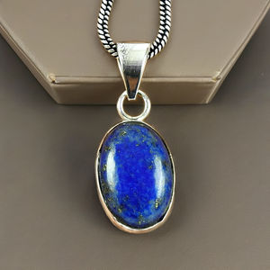 Pendentif en argent sterling 925 fait à la main pierre précieuse Lapis Lazuli naturelle pendentif de forme ovale bijoux fins prix d'usine direct fournisseur - Product Image 1