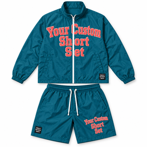Ensemble court léger à capuche en nylon couleur Teal Rexfit Sports, veste zippée et short, logos personnalisés, coupe décontractée, streetwear unisexe - Product Image 1