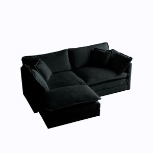 Divano a Due Posti in Ciniglia per Piccoli Spazi con 1 Poggiapiedi e Pouf, Divano Componibile a L per una Seduta Confortevole - Product Image 6