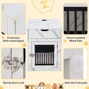 Casa para Perros de Madera Maciza Blanca con Cajón y Carga Inalámbrica, Diseño Rectangular Tipo Villa para Animales Pequeños, Uso en Interiores - Product Image 6