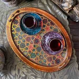 Bandeja de Madera Moderna con Estampado Abstracto, Bandeja Artística de Madera con Estampado para Proyectos de Diseño de Interiores, Bandeja para Servir al por Mayor - Product Image 1