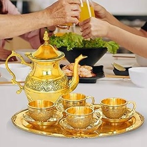 Ensemble théière et tasses en laiton, style turc-arabe, en fonte, pour la dégustation et la décoration de la maison, style vintage - Product Image 6