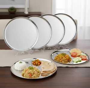 Juego de Platos Redondos de Acero Inoxidable, Platos de Servir de Metal Plateado Pulido para Uso en Fiestas en Casa - Product Image 5