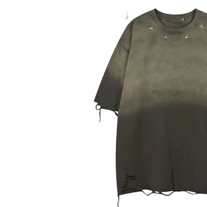 T-shirts déchirés à épaules tombantes pour hommes, 100 % coton, légers, impression de logo personnalisée, service OEM. - Product Image 2