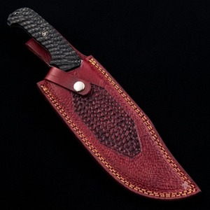 Couteau à lame fixe en acier Damas fait main, pointe tombante, manche en cuir, usage extérieur, longueur totale 9 pouces - Product Image 3