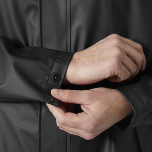 <b>Men's</b> Waterproof Non-Hooded PU Jacket Casual Winter <b>Windbreaker</b> Quick Dry Breathable Zip Closure Solid <b>Black</b> Regular Fit - Product Image 5
