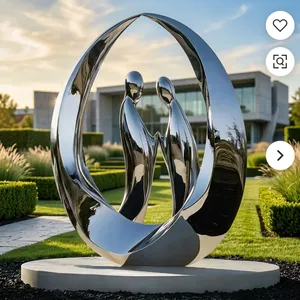 Escultura Moderna de Pareja en Acero Inoxidable con Acabado de Espejo, Gran Escultura de Jardín para Exteriores, Decoración para Entrada de Hotel, Plaza o Villa - Product Image 6