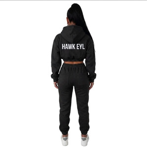 Ensemble de survêtement élégant pour femme, hiver, à capuche, en polaire unie, 2 pièces, manches courtes, 100% coton, confortable et polyvalent - Product Image 2