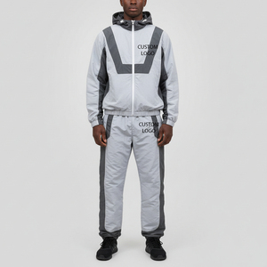 Men's <b>Red</b> White Color Block Tracksuit Sporty Zip-Up Jacket Pants Set Breathable Knitted Polyester Autumn Wear 2026 - Product Image 1