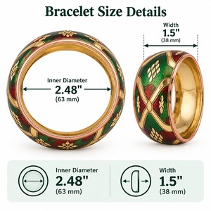 Brazalete de Aleación de Cobre Chapado en Oro con Esmalte Verde y Rojo, Diseño de Plantas, Estilo Vintage, Joyería Unisex - Product Image 3