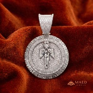 Iced Out <b>Angel</b> Coin Moissanite Pendant <b>Charm</b> Hip Hop Necklace Silver Religious Bling Jewelry for Men Women - Product Image 4