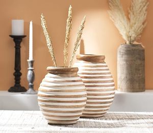 Jarrón de Bambú a Rayas, Portaflores Decorativo, Moderno, Hecho a Mano, Recipiente Decorativo para Mesa de Boda o Entrada - Product Image 1